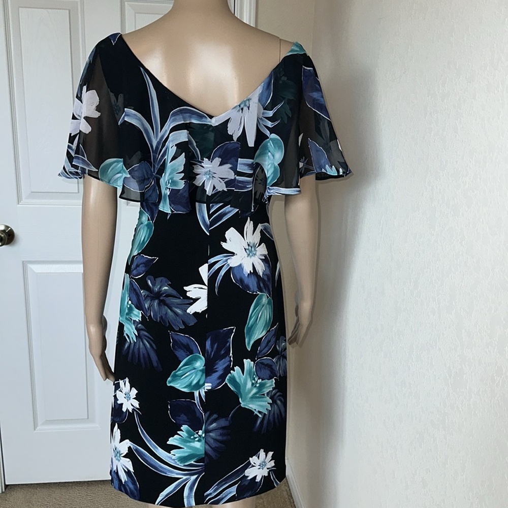 Connected Apparel Blue Sheath Midi Dress with Flutter Sleeves Size 8 - Picture 4 of 14